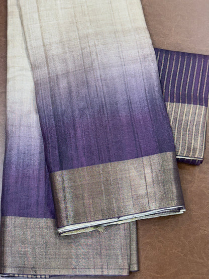 Luxurious Lavender with Chikoo Semi Tussar Saree Geetha Creation
