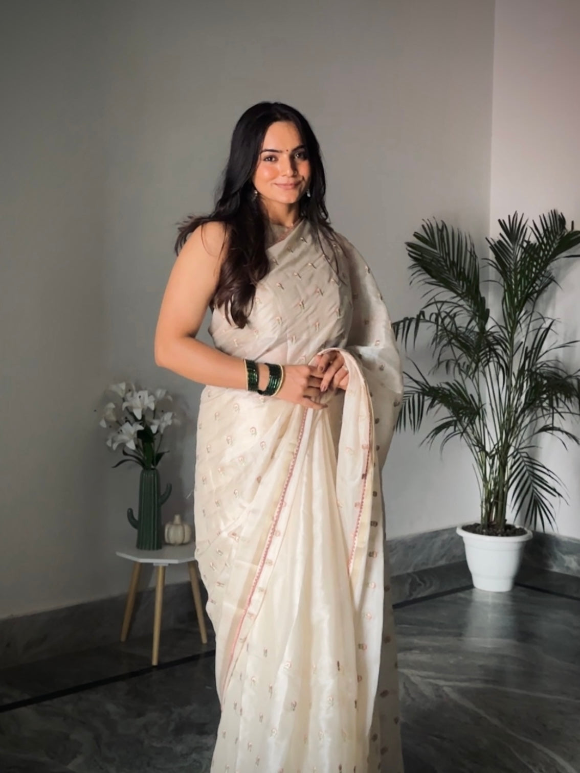 Creamy Soft Satin Saree with Embroidered Butti CSE Geetha Creation
