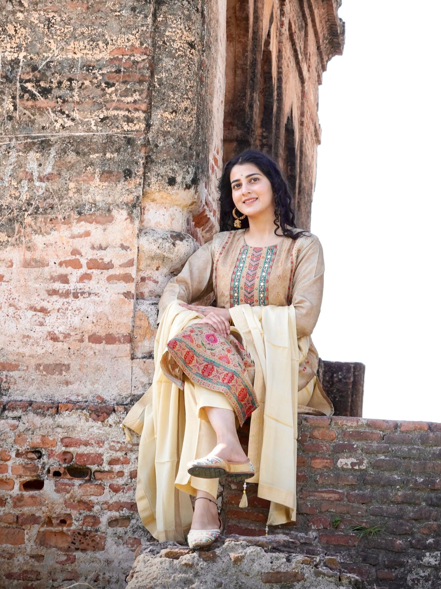 Elegant Ivory Ready to Wear Pure Dola Silk Kurti Set Geetha Creation
