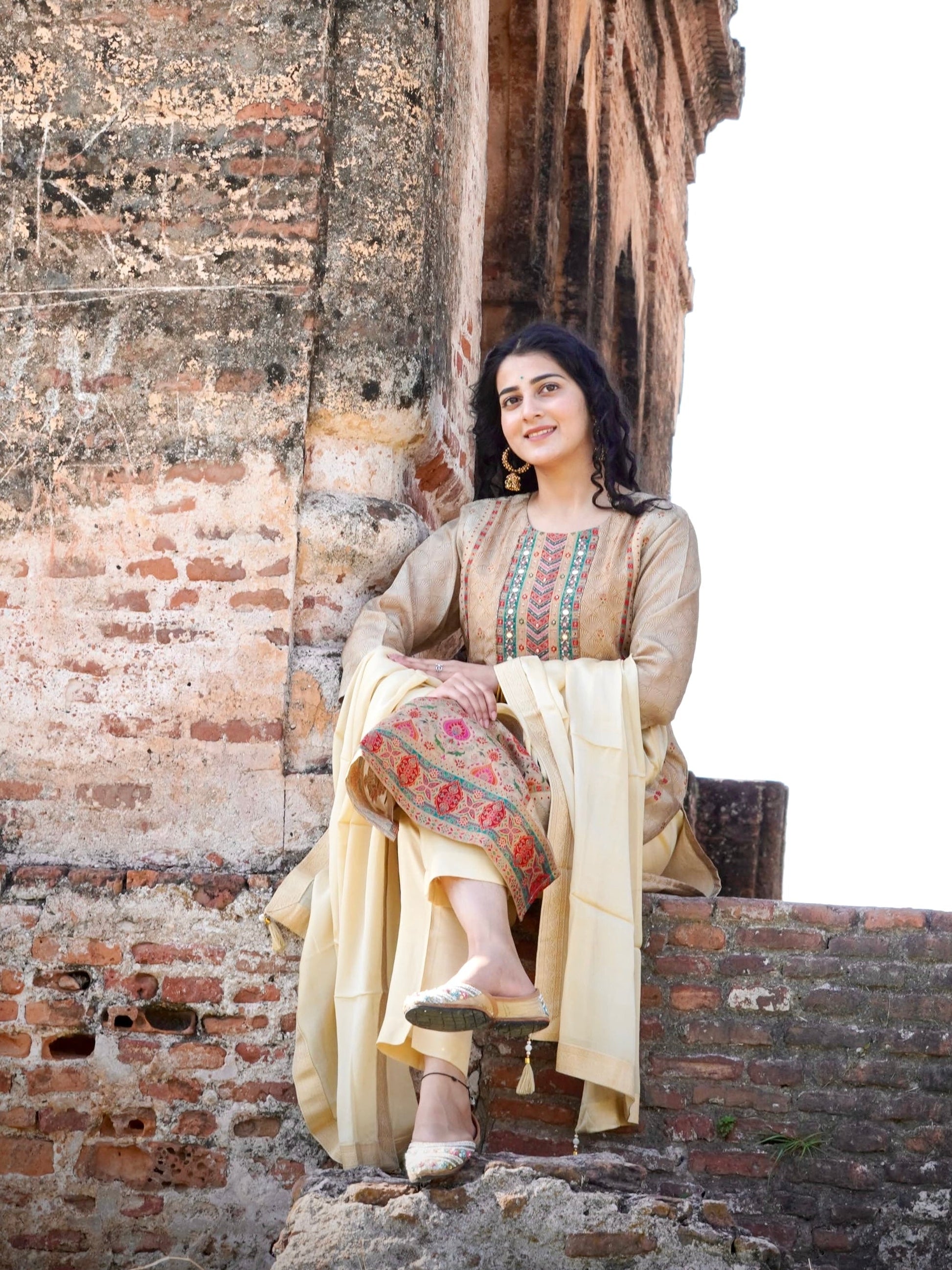 Elegant Ivory Ready to Wear Pure Dola Silk Kurti Set Geetha Creation