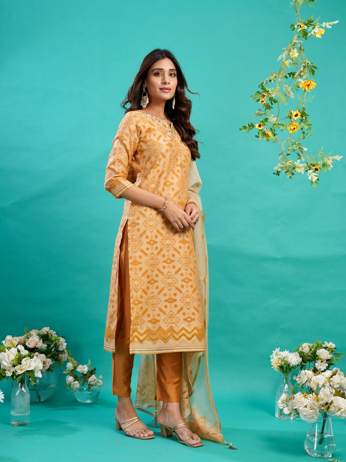 Rustic Red Ikat Cotton Silk Ready to Wear Silk Kurti Set Geetha Creation