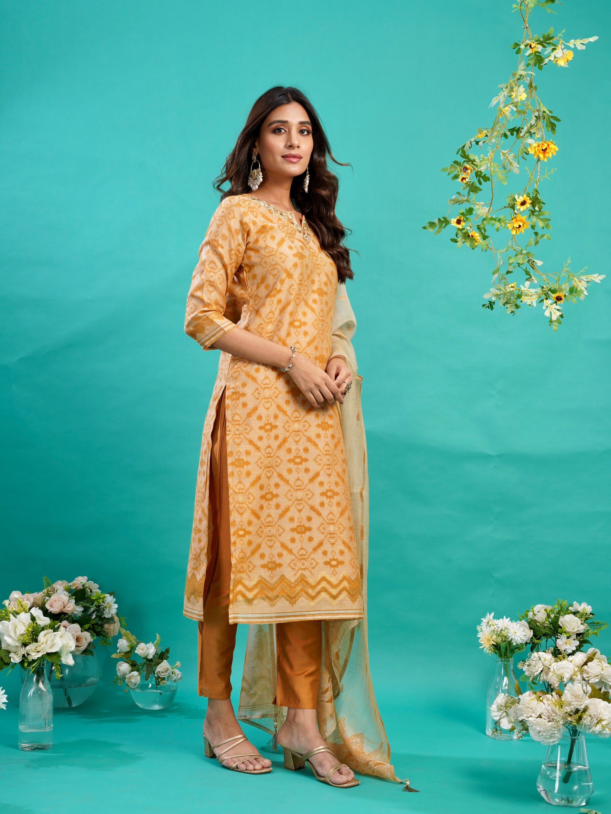Rustic Red Ikat Cotton Silk Ready to Wear Silk Kurti Set Geetha Creation