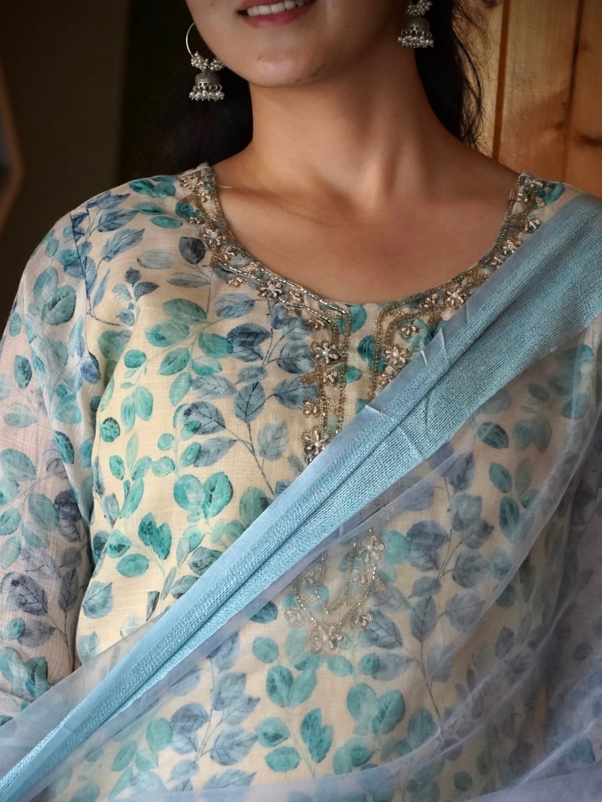 Sparkling Teal Blue Ombre Organza Ready to Wear Silk Kurti Set Geetha Creation