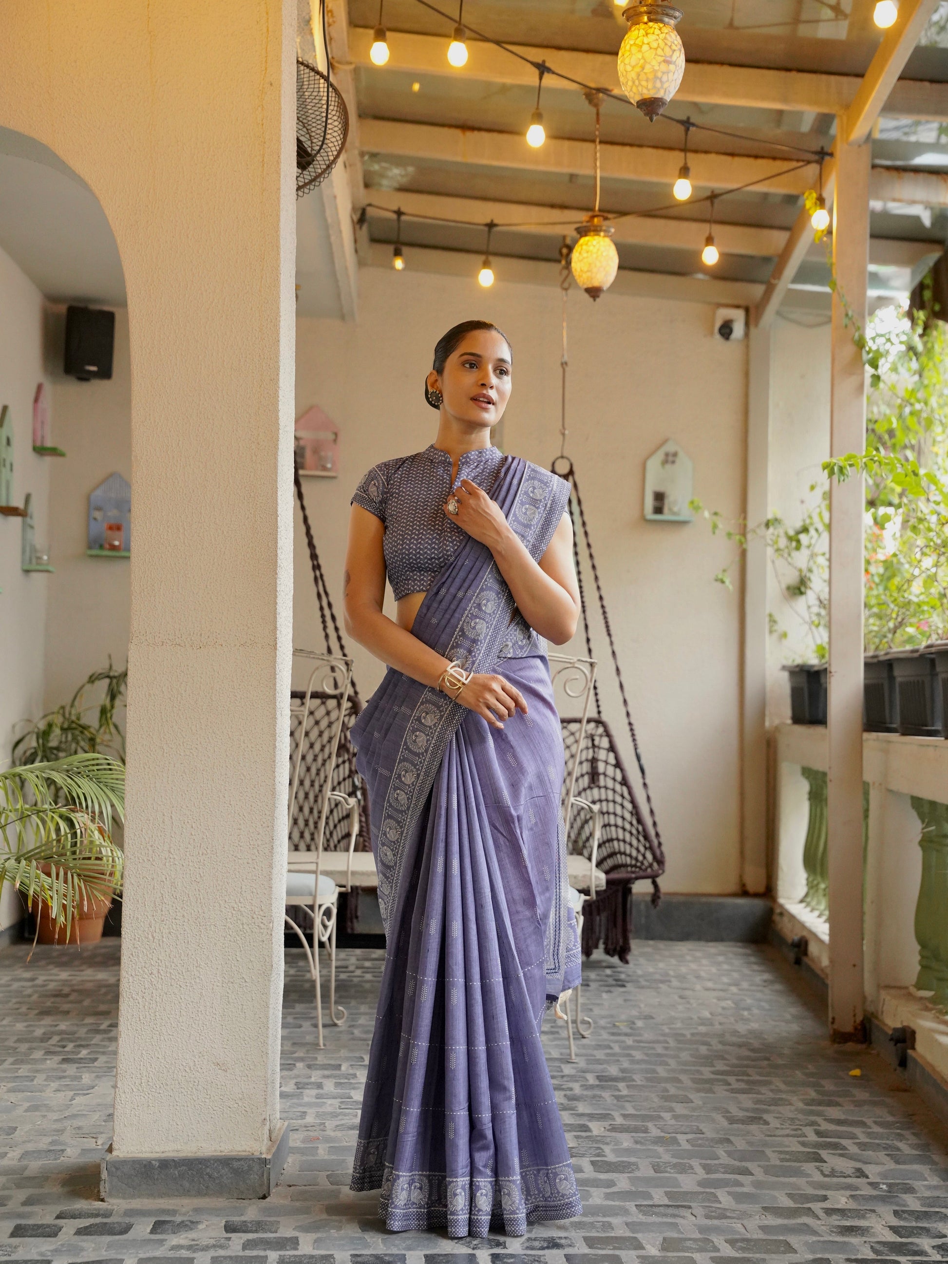 Noor-E-Neel Neel Kantha Embroidered Semi Tussar Saree Geetha Creation