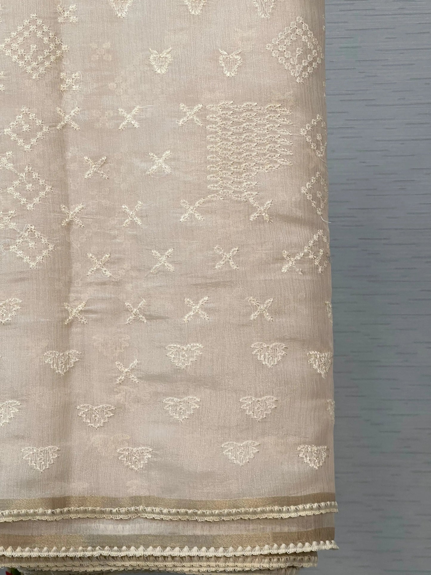 Vanilla Soft Satin Saree with Fusion Embroidery CSE Geetha Creation