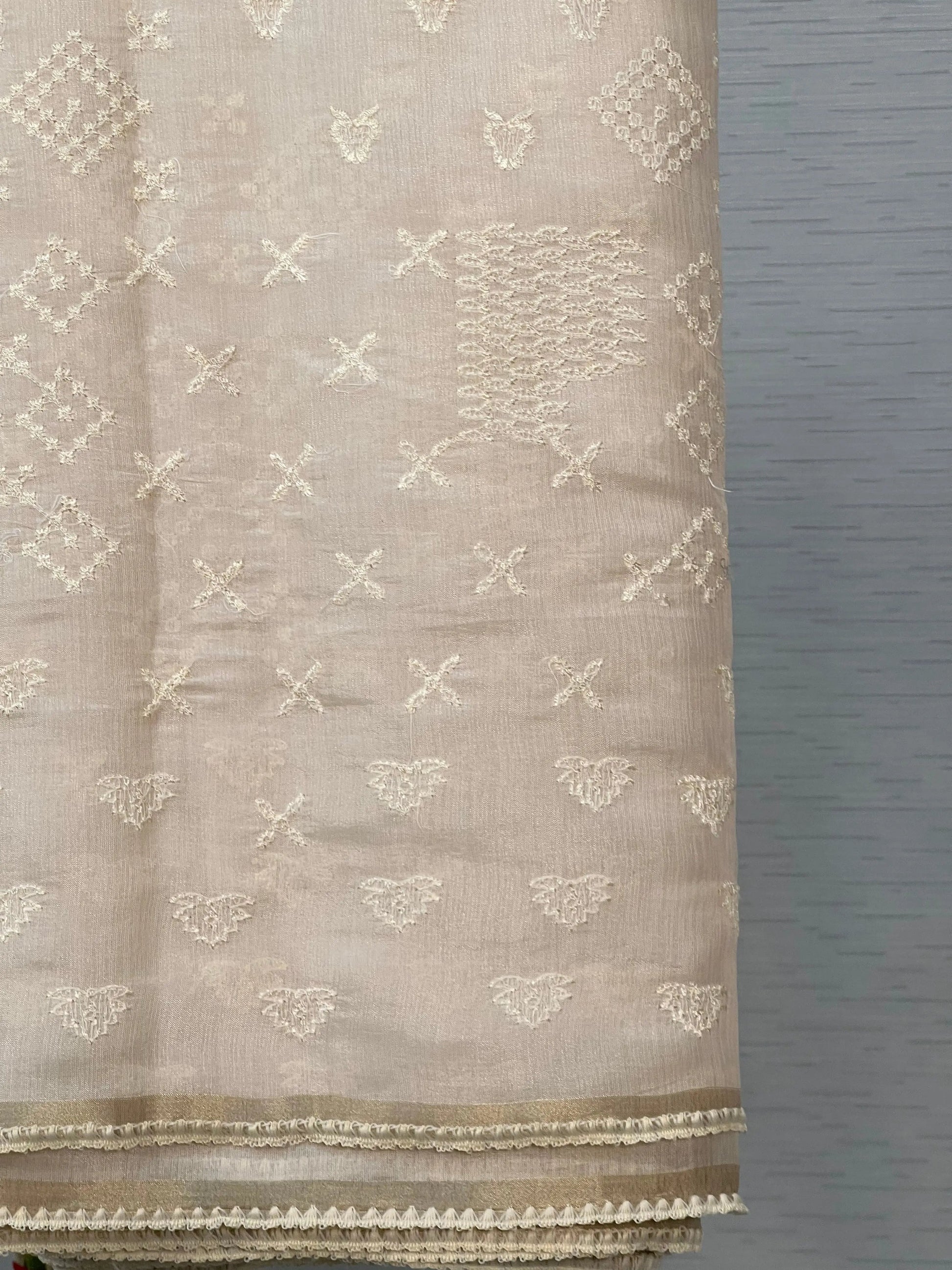 Vanilla Soft Satin Saree with Fusion Embroidery CSE Geetha Creation