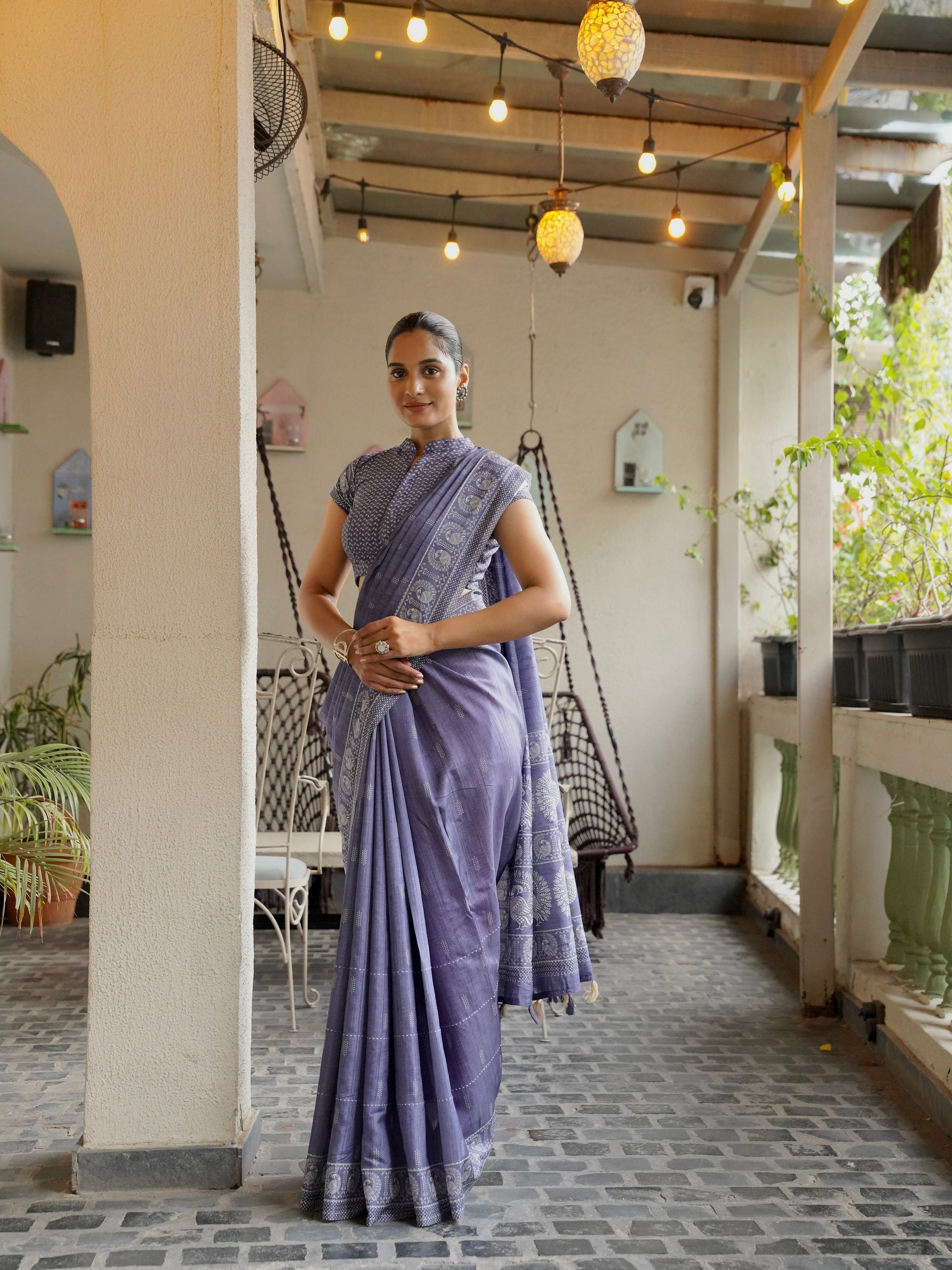 Noor-E-Neel Neel Kantha Embroidered Semi Tussar Saree Geetha Creation
