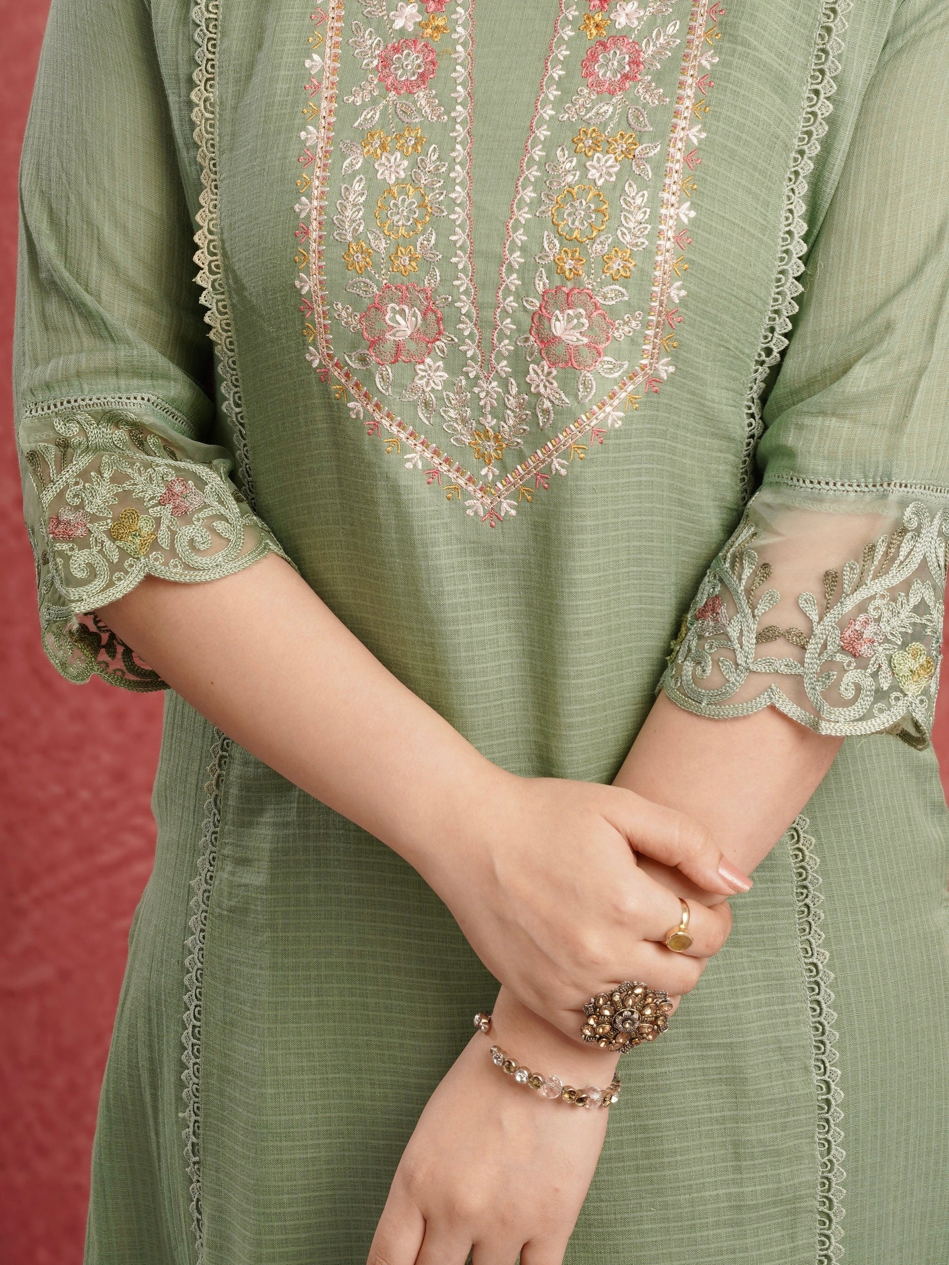 Ethnic Green Pure Cotton Kota Doria Dress Geetha Creation
