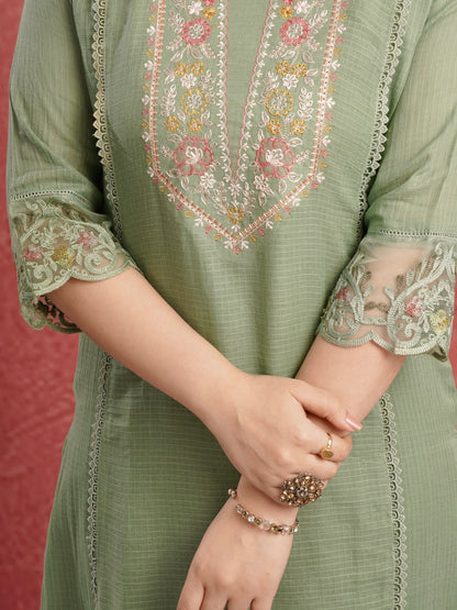 Ethnic Green Pure Cotton Kota Doria Dress Geetha Creation