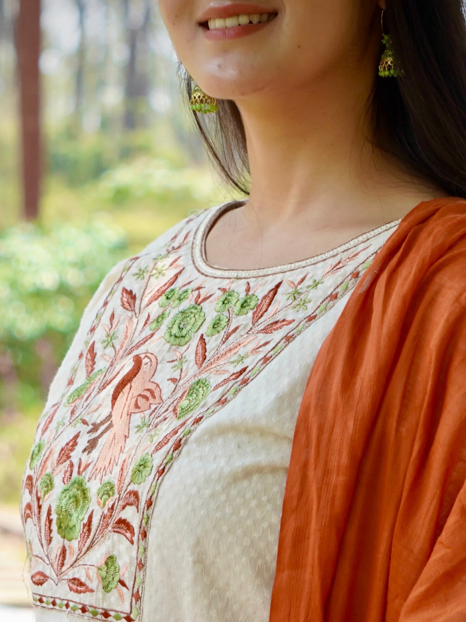 Dreamy Soft Orange and Cream Pure Cotton Kurti Set Geetha Creation