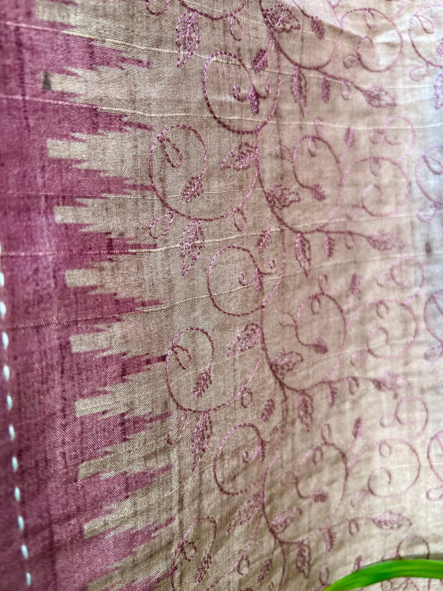 Gorgeous Pink and Chikoo Embroidery with Kantha Unstitched Salwar Set Geetha Creation