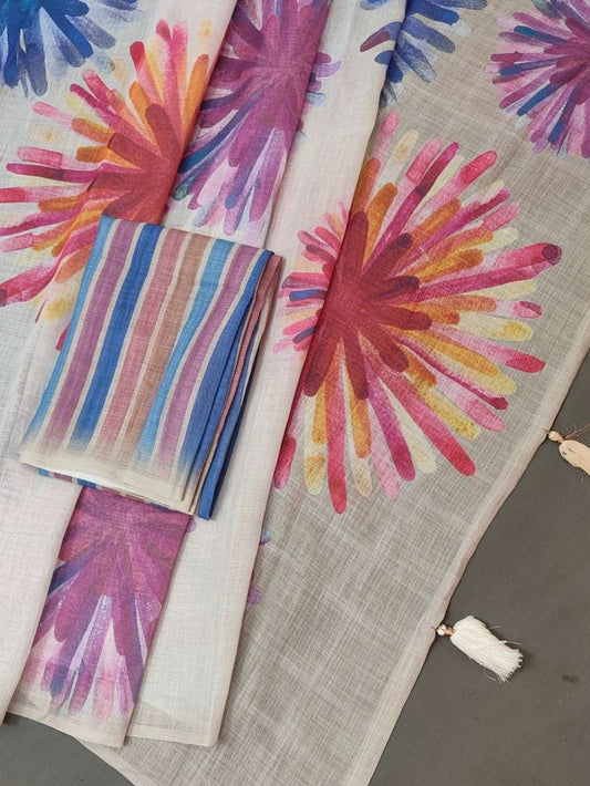Popping Rainbows Abstract Linen Saree