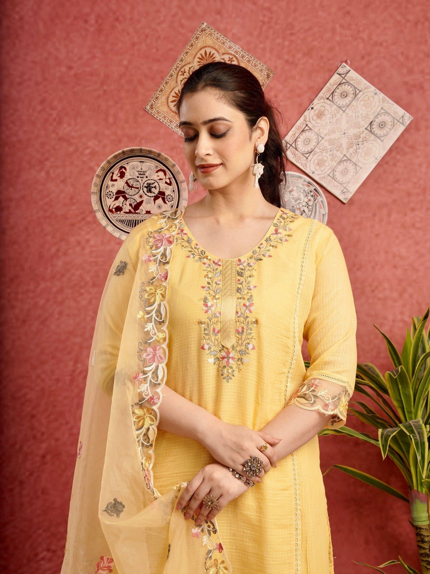 Ethnic Yellow Pure Cotton Kota Doria Dress Geetha Creation