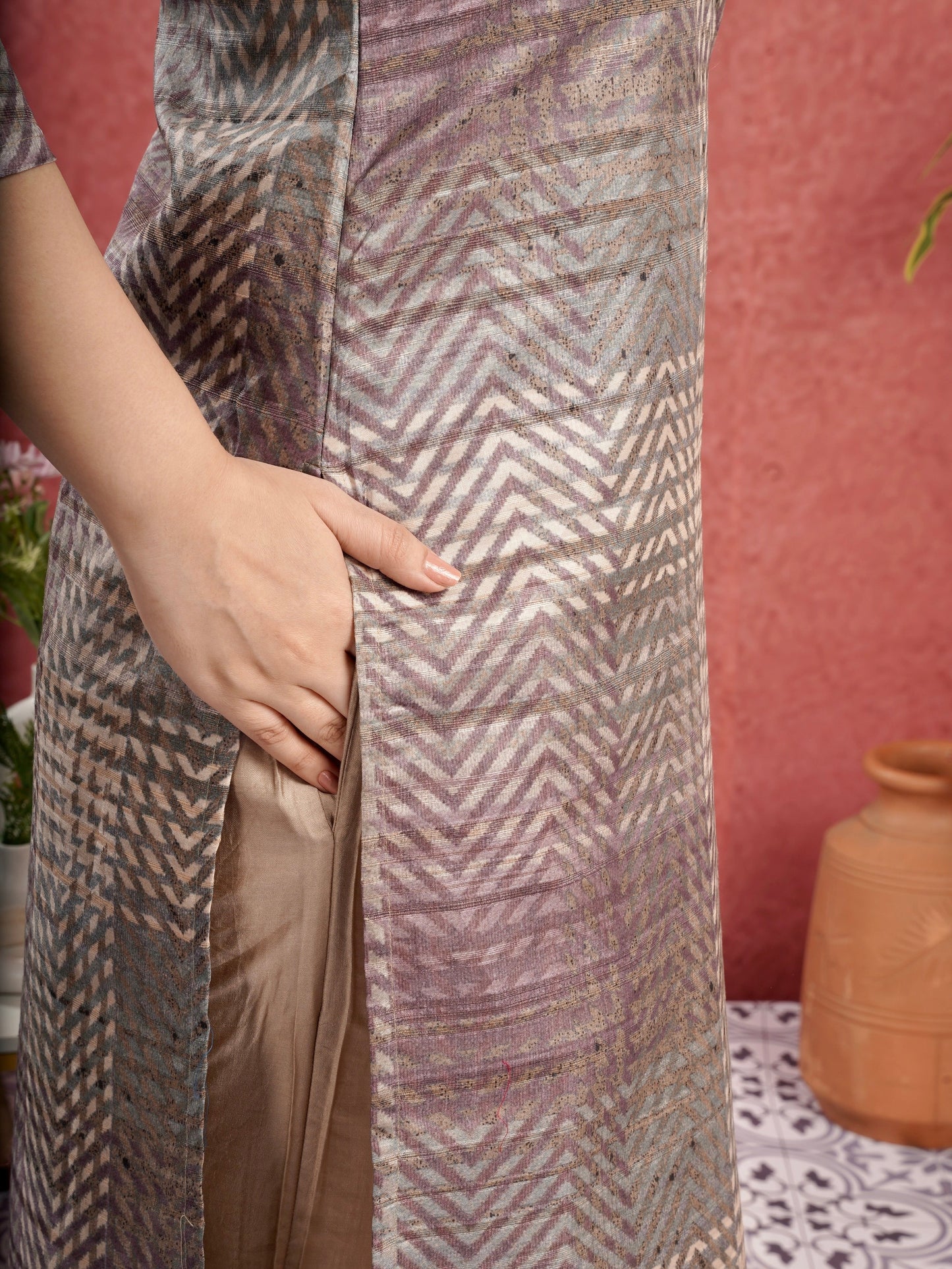 Purple with Chikoo Ready to Wear Silk Kurti Set Geetha Creation
