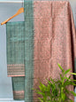 Gorgeous Pink and Chikoo Embroidery with Kantha Unstitched Salwar Set Geetha Creation