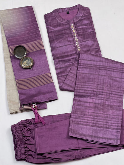 Luxurious Lavender Ready to Wear Silk Kurti Set Geetha Creation