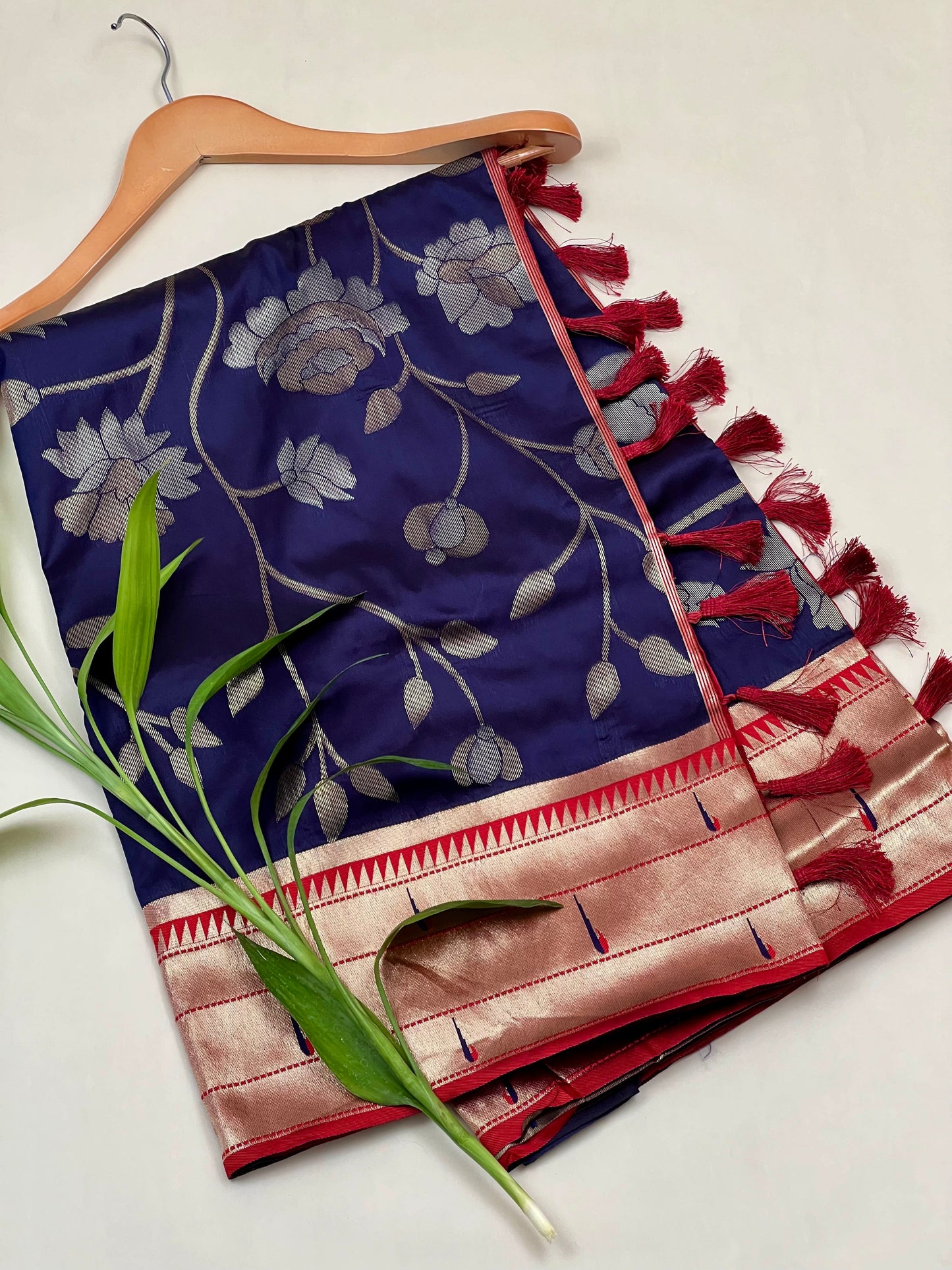 Royal Blue Buttery Soft Silk Paithani Saree - Geetha Creation