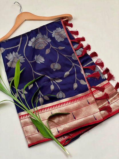 Royal Blue Buttery Soft Silk Paithani Saree - Geetha Creation