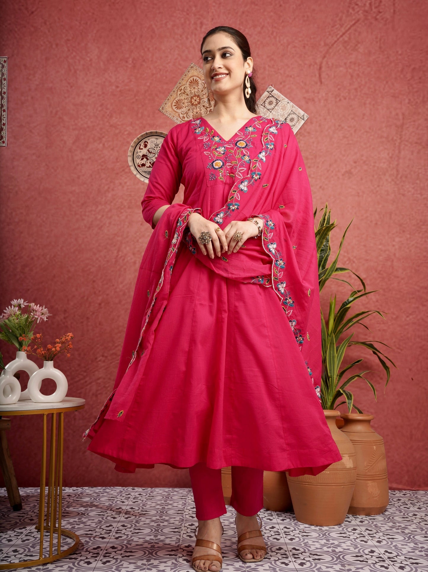 Pakeezah Pink Pure Mul Cotton Anarkali Dress Geetha Creation