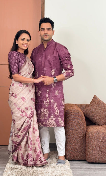 Leafy Wine Unstitched Couple Set Geetha Creation