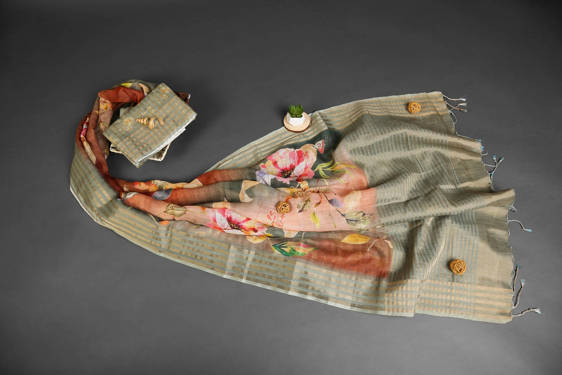 Charming Cider Pastel Floral Linen Saree Geetha Creation