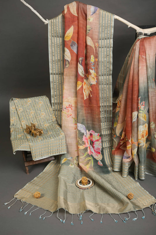 Charming Cider Pastel Floral Linen Saree Geetha Creation