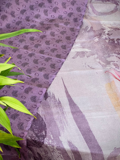 Purple Abstract Tussar Tissue Crushed Saree Geetha Creation