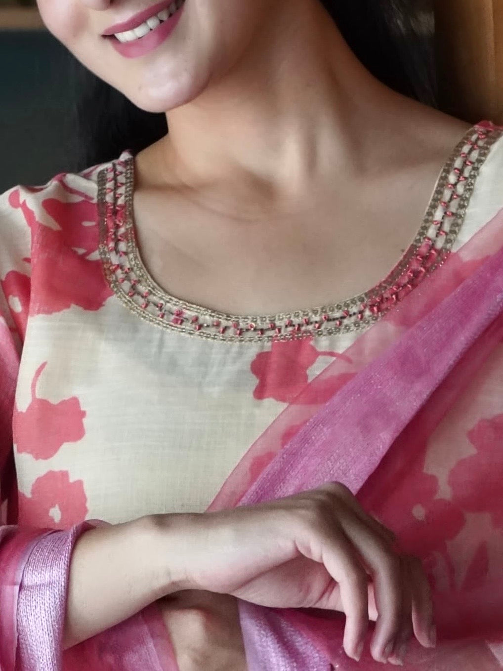 Sparkling Hot Pink Ombre Organza Ready to Wear Silk Kurti Set Geetha Creation