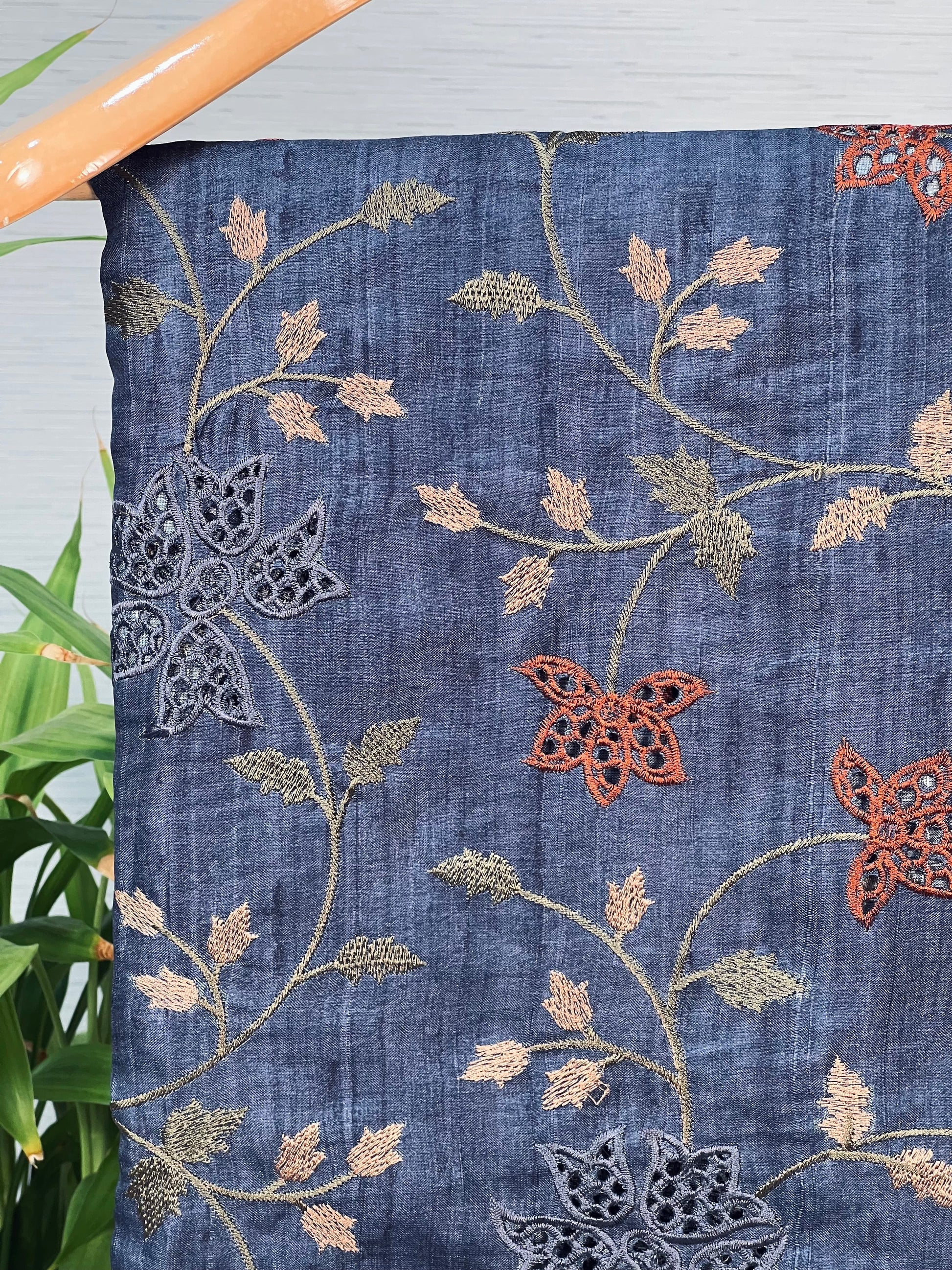 Traditional Navy Blue Embroidered Tussar Saree Geetha Creation