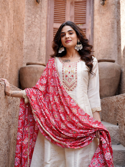 Classic Red and Ivory Ready to Wear Dress Geetha Creation