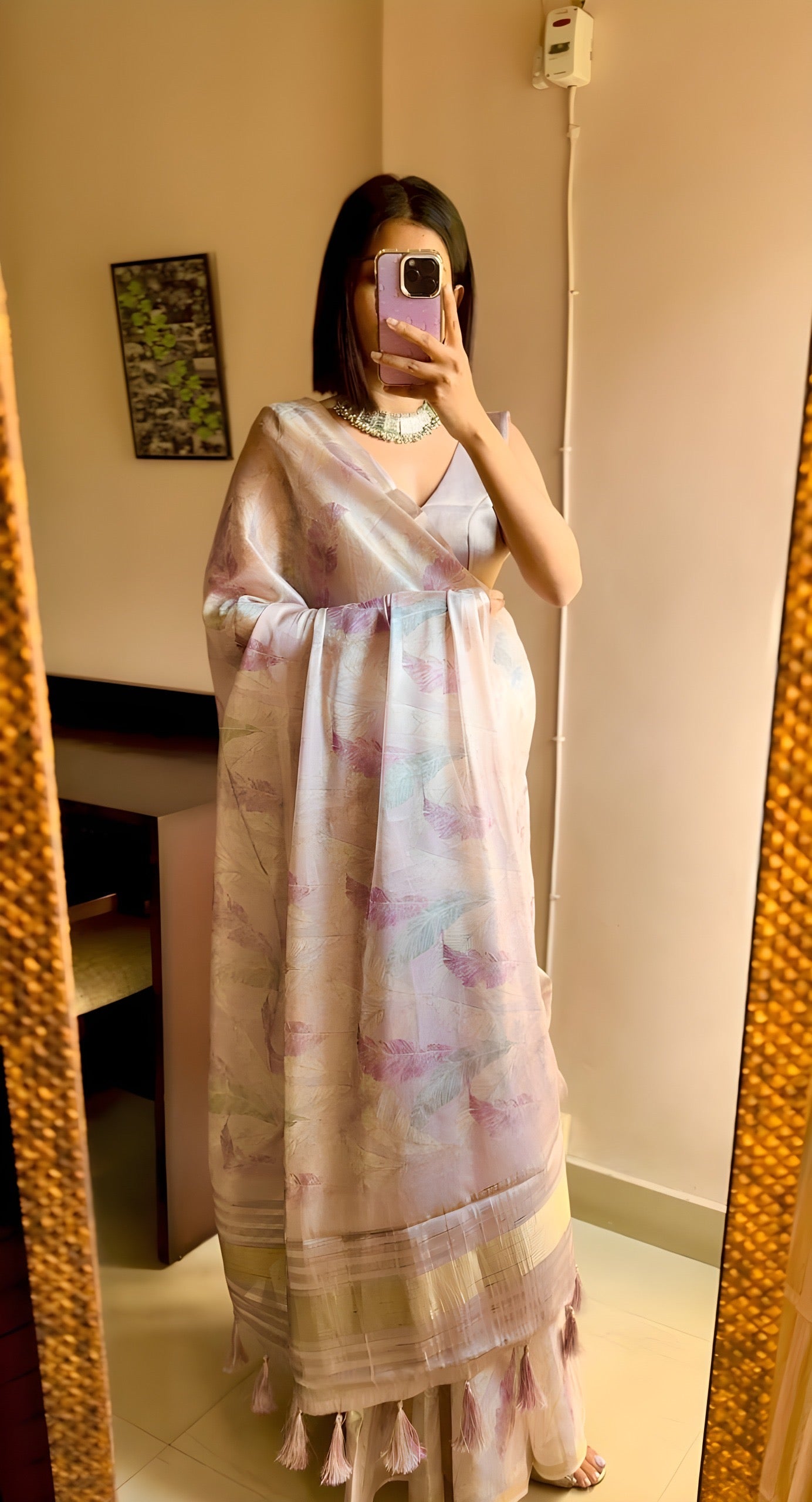 Lilac Vineyard Floral Radiant Satin Saree CSB1 Geetha Creation