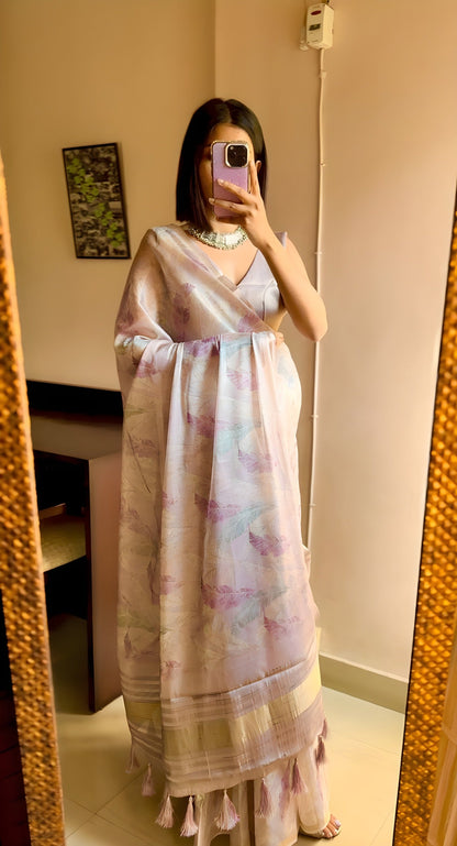 Lilac Vineyard Floral Radiant Satin Saree CSB1 Geetha Creation