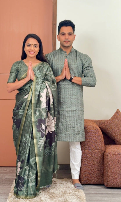 Garnishing Green Unstitched Couple Set Geetha Creation