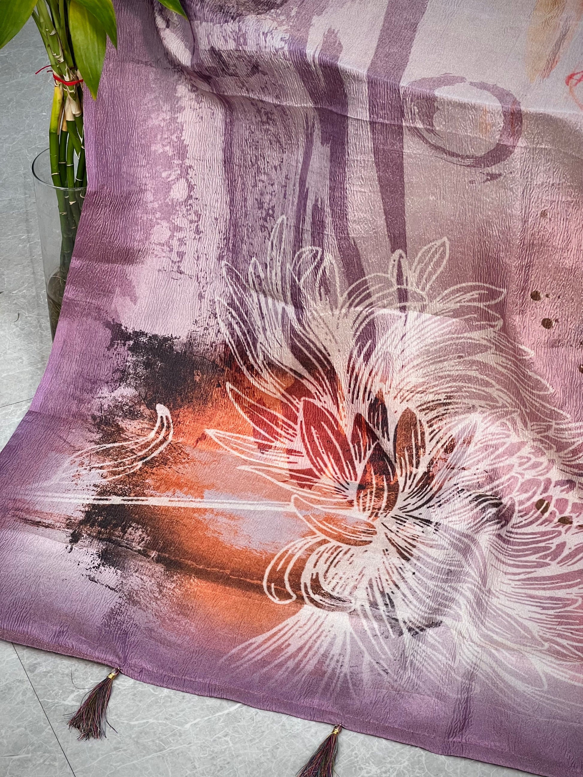 Purple Abstract Tussar Tissue Crushed Saree Geetha Creation