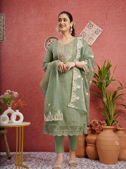 Ethnic Green Pure Cotton Kota Doria Dress Geetha Creation