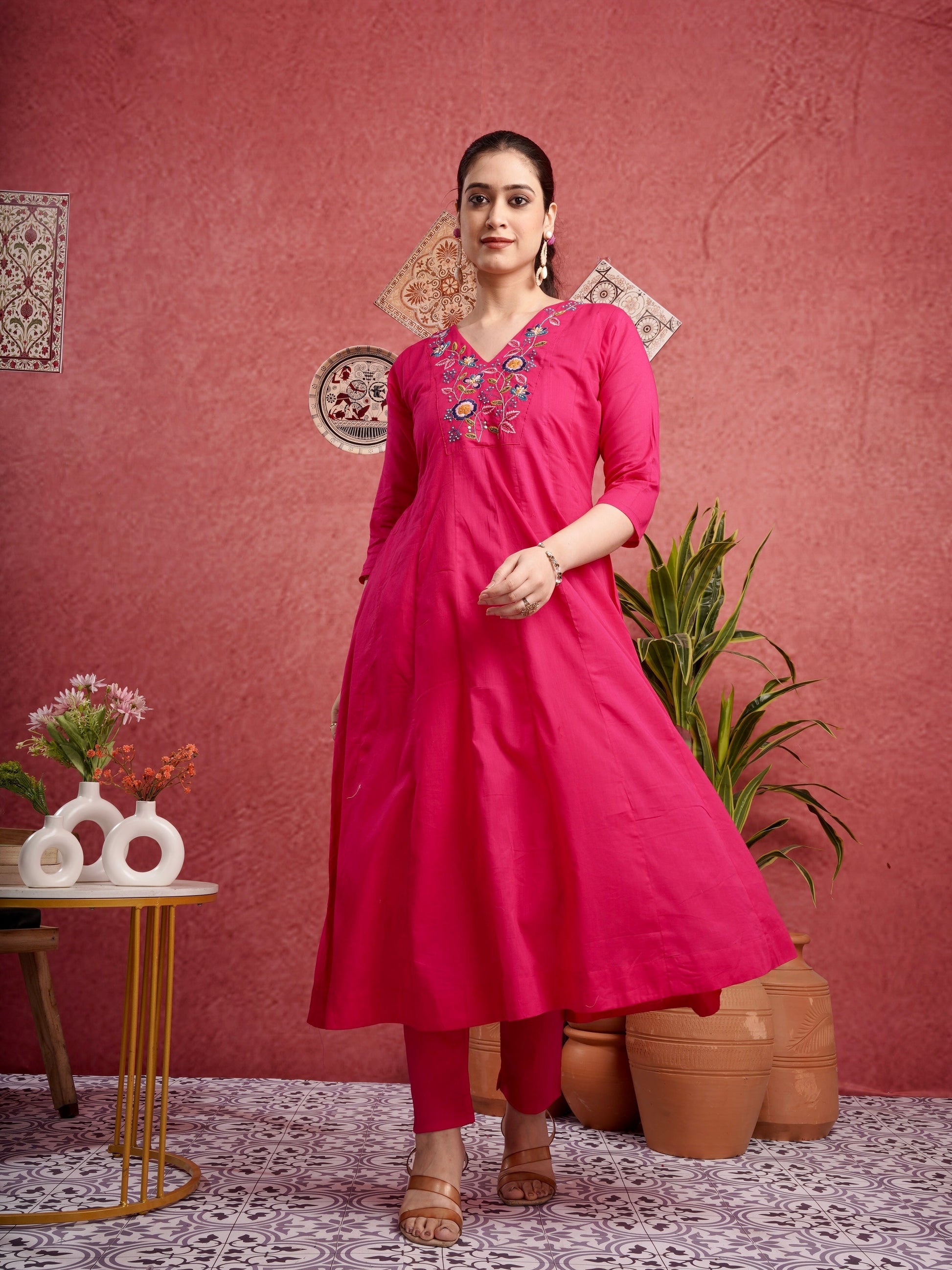 Pakeezah Pink Pure Mul Cotton Anarkali Dress Geetha Creation