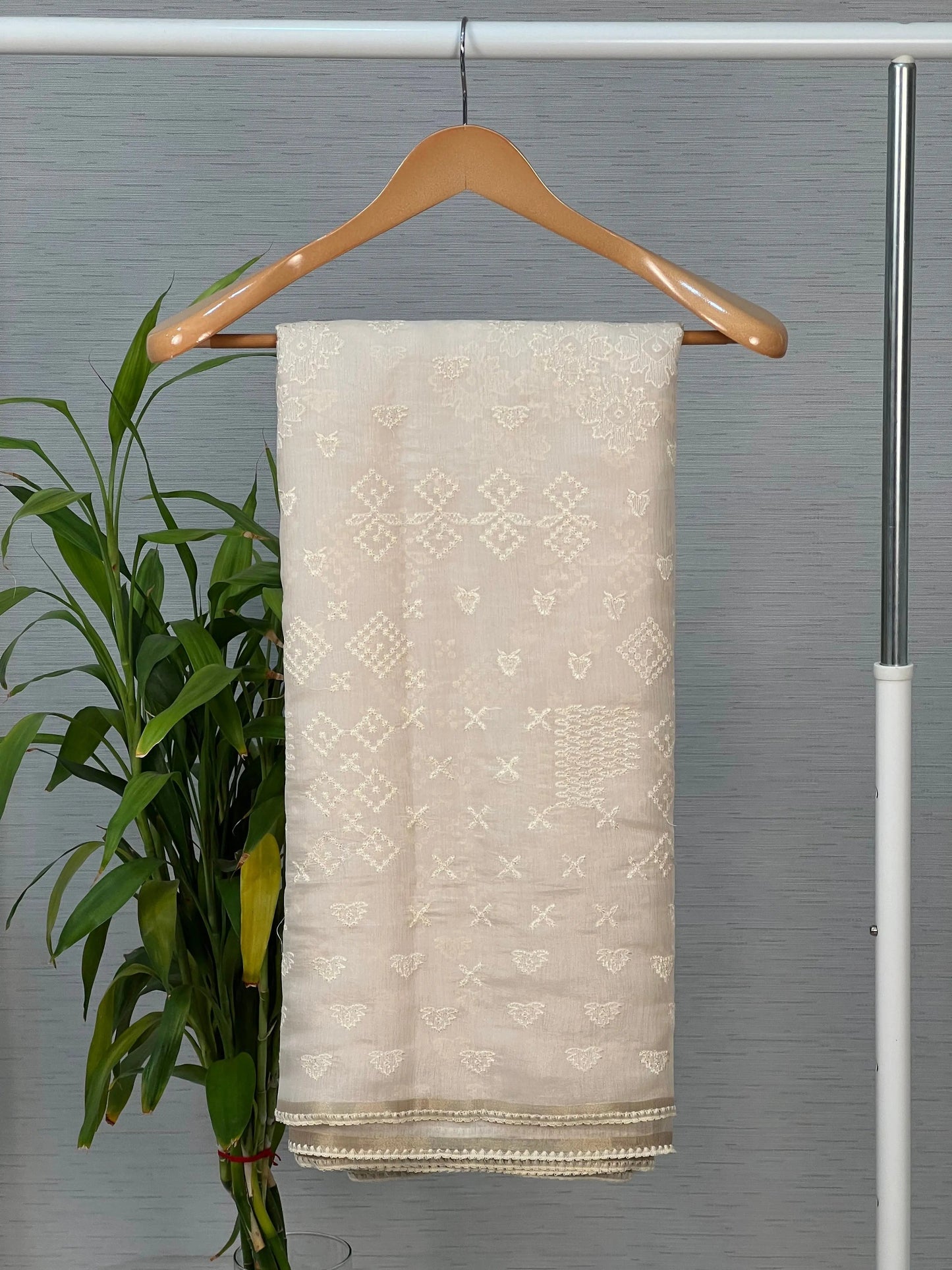 Vanilla Soft Satin Saree with Fusion Embroidery CSE Geetha Creation