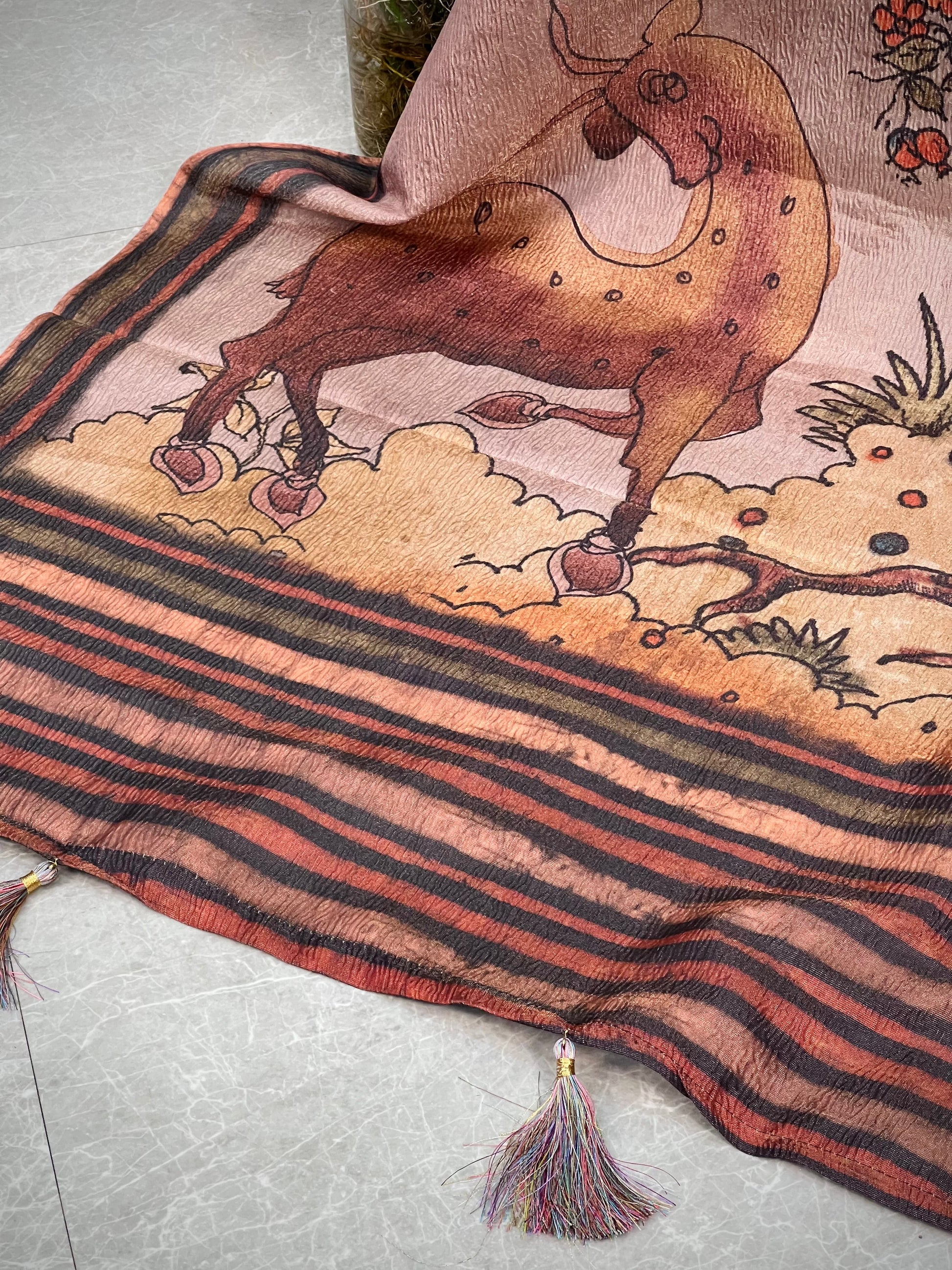 A story of a Tree in Tussar Tissue Crushed Saree Geetha Creation