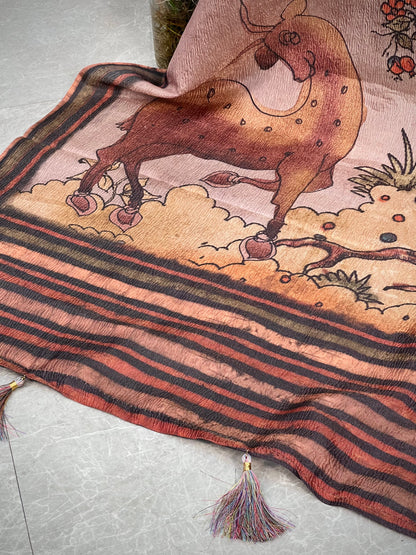 A story of a Tree in Tussar Tissue Crushed Saree Geetha Creation