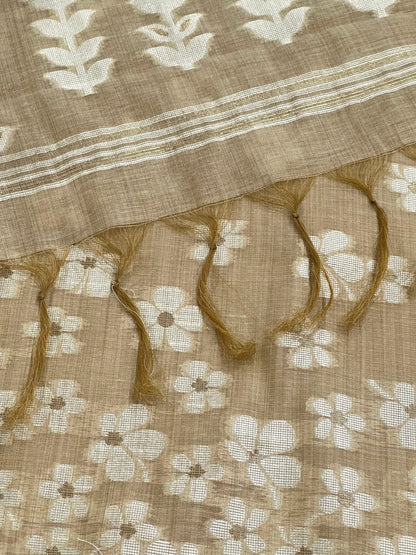 Sophisticated Brown Handloom Jacquard Floral Chanderi Suit Set HCS Geetha Creation