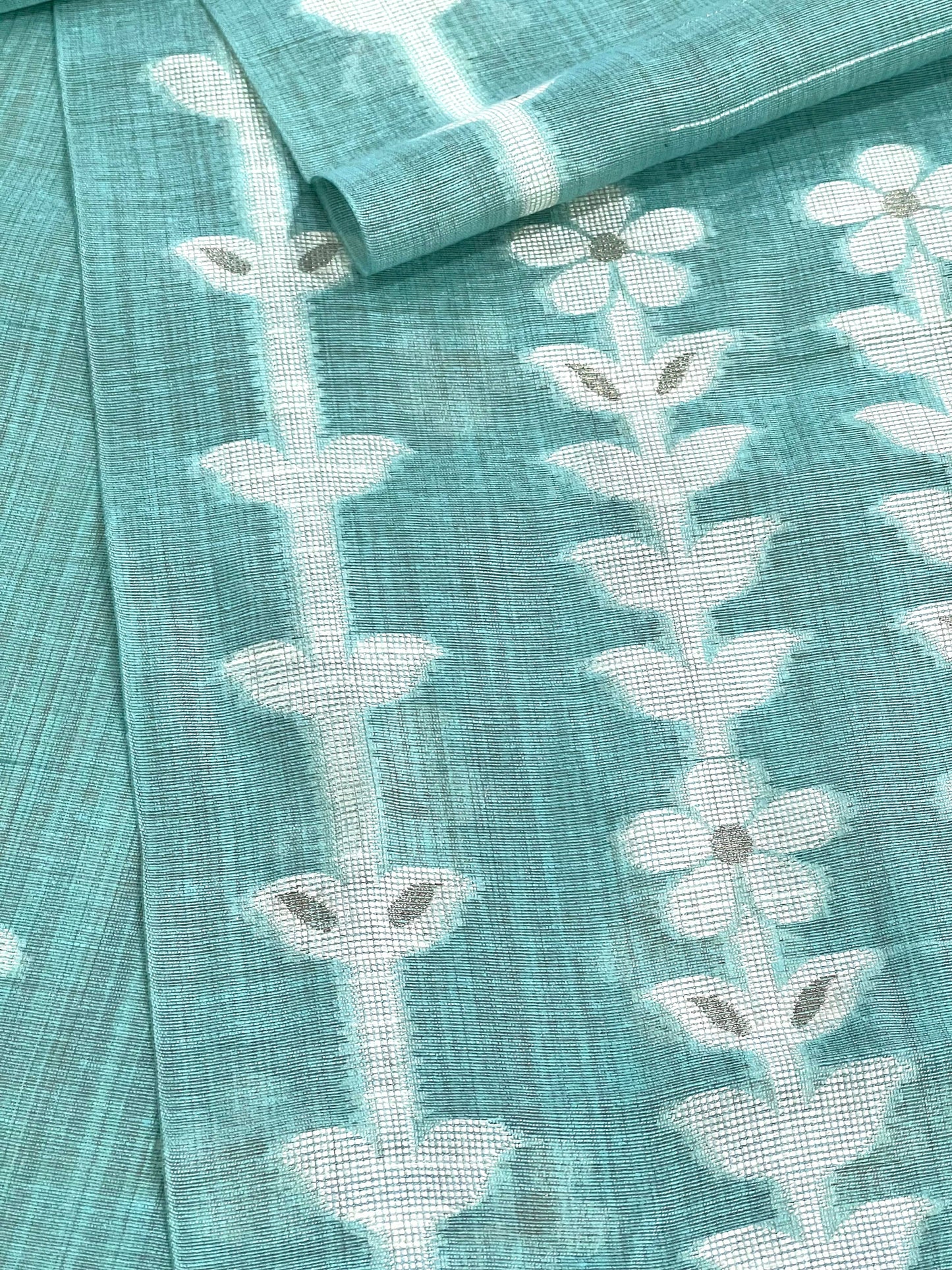 Sophisticated Blue Handloom Jacquard Floral Chanderi Suit Set HCS Geetha Creation