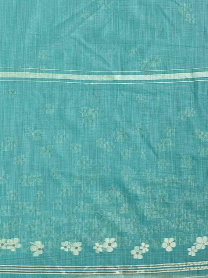 Sophisticated Blue Handloom Jacquard Floral Chanderi Suit Set HCS Geetha Creation