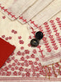 Cherry and Cream Handloom Jacquard Floral Chanderi Suit Set HCS