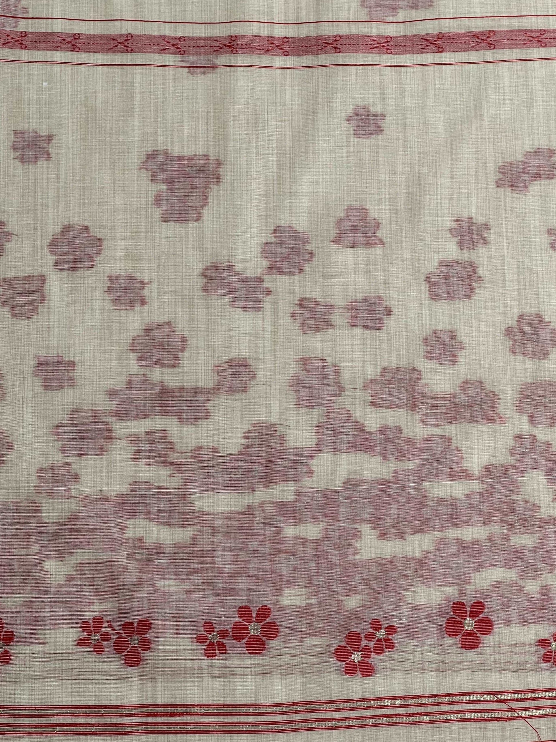 Cherry and Cream Handloom Jacquard Floral Chanderi Suit Set HCS