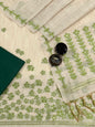 Jade and Cream Handloom Jacquard Floral Chanderi Suit Set HCS Geetha Creation