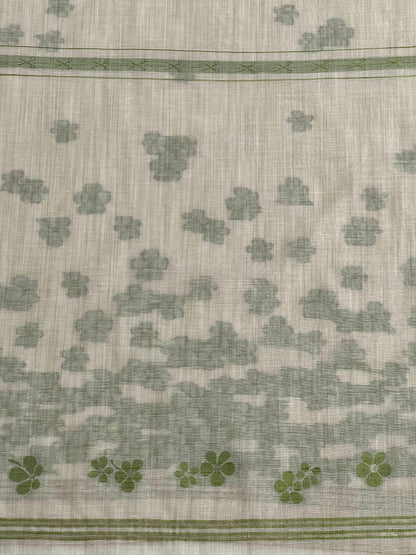 Jade and Cream Handloom Jacquard Floral Chanderi Suit Set HCS Geetha Creation