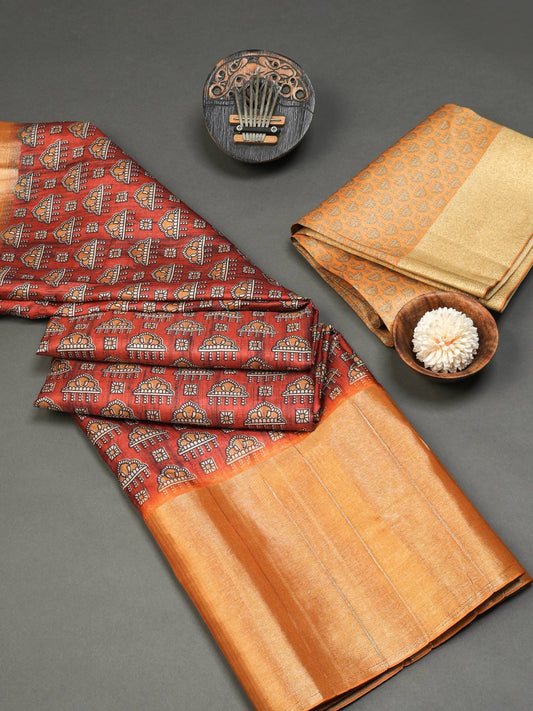 Red in Lustrous Orange Premium Bold Border Kotha Handloom Saree