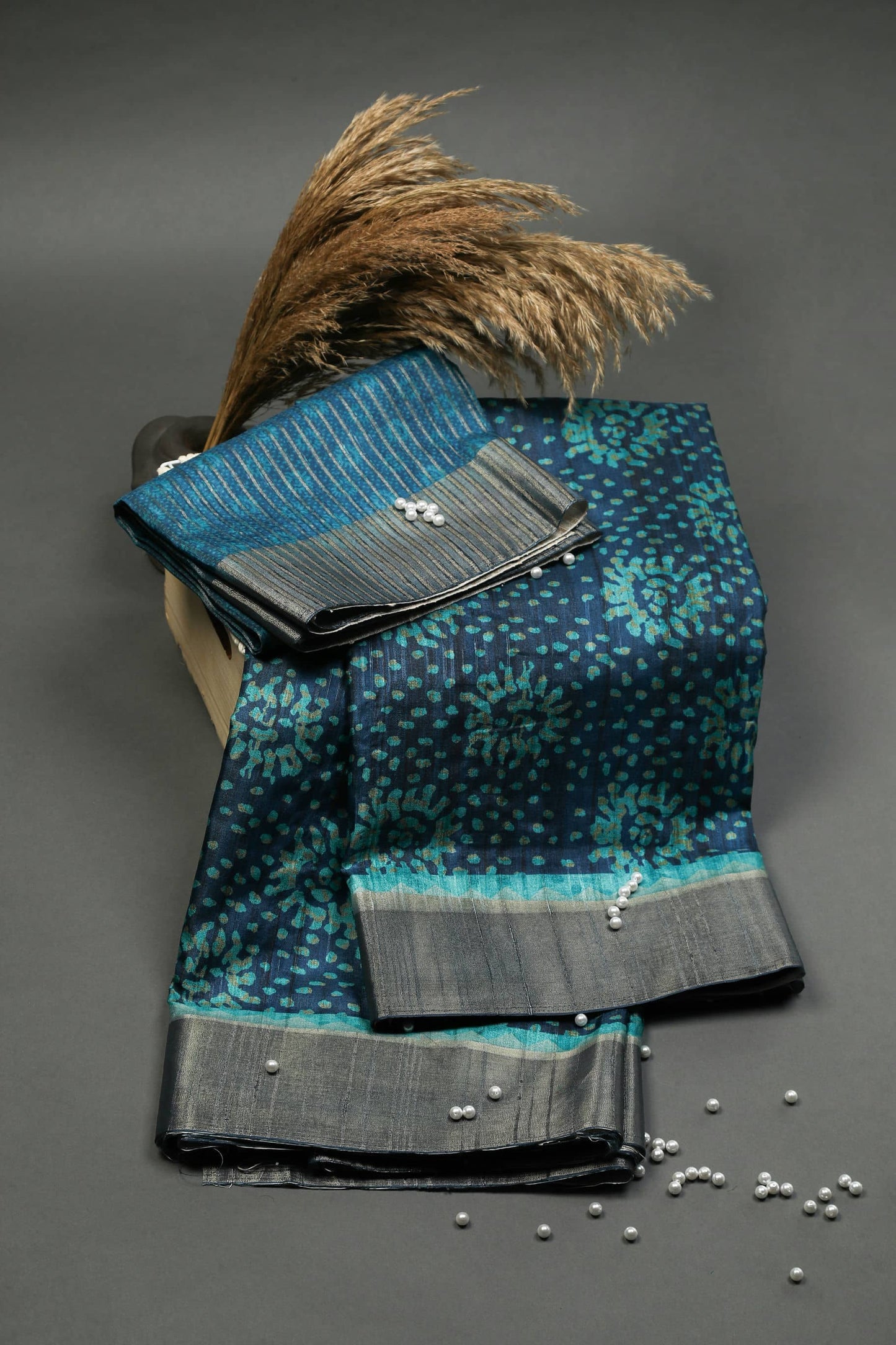 Spotted Indigo Chapa Handloom Tussar Saree C3 Geetha Creation