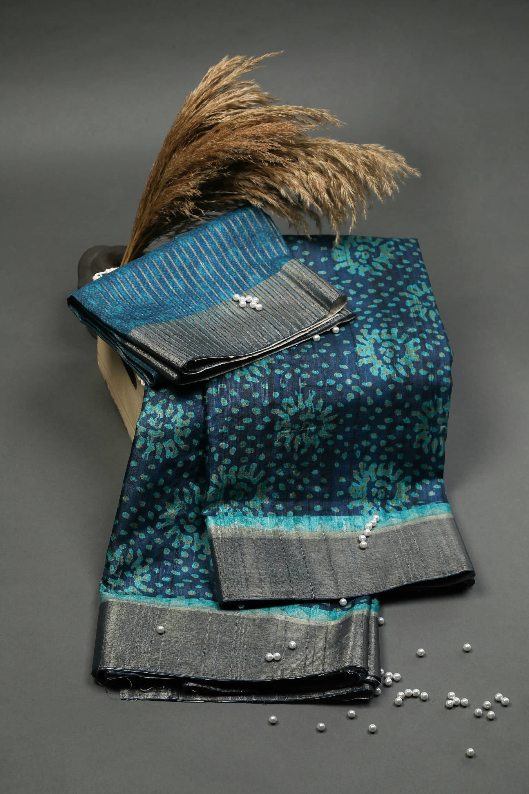 Spotted Indigo Chapa Handloom Tussar Saree C3 Geetha Creation