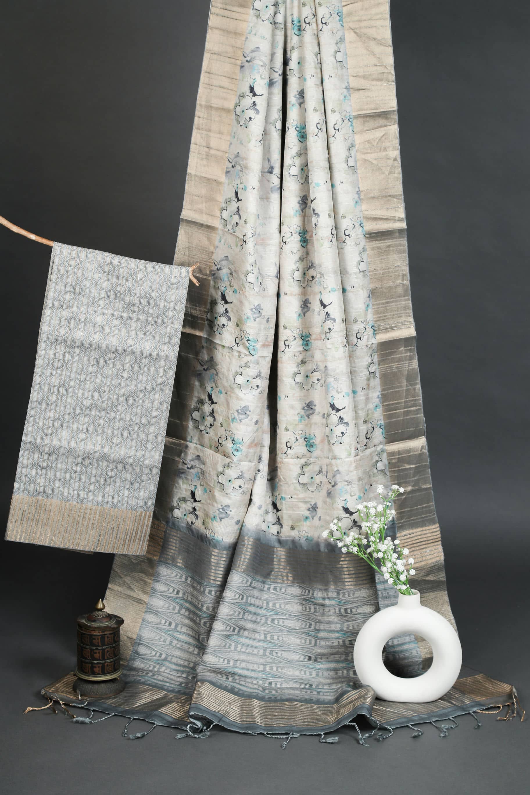 Soft Snow Chapa Handloom Tussar Saree C3 Geetha Creation